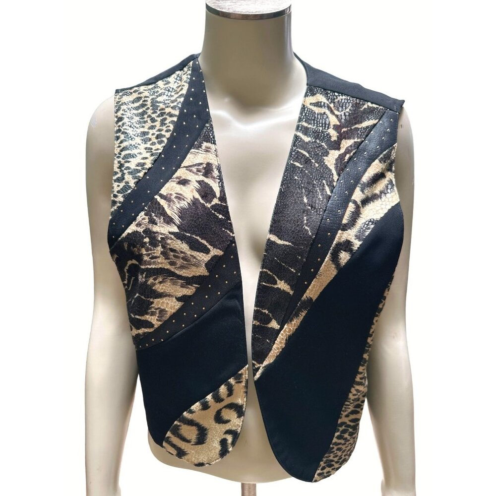 Vintage City Girl By Nancy Bolen Animal Print Vest Size 8 Black Gold Made In USA